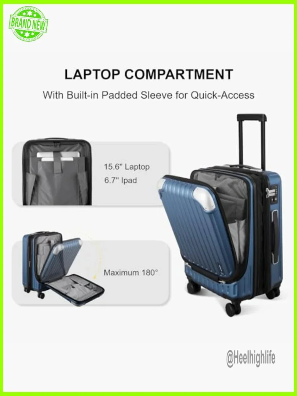 20 Inch Expandable Hard Shell Carry-On Luggage with Spinner Wheels - Picture 4 of 6